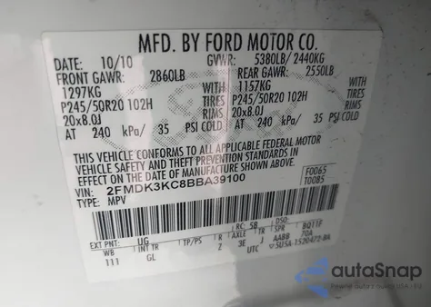 2011 Ford Edge Limited from USA, damaged, VIN 2FMDK3KC8BBA39100